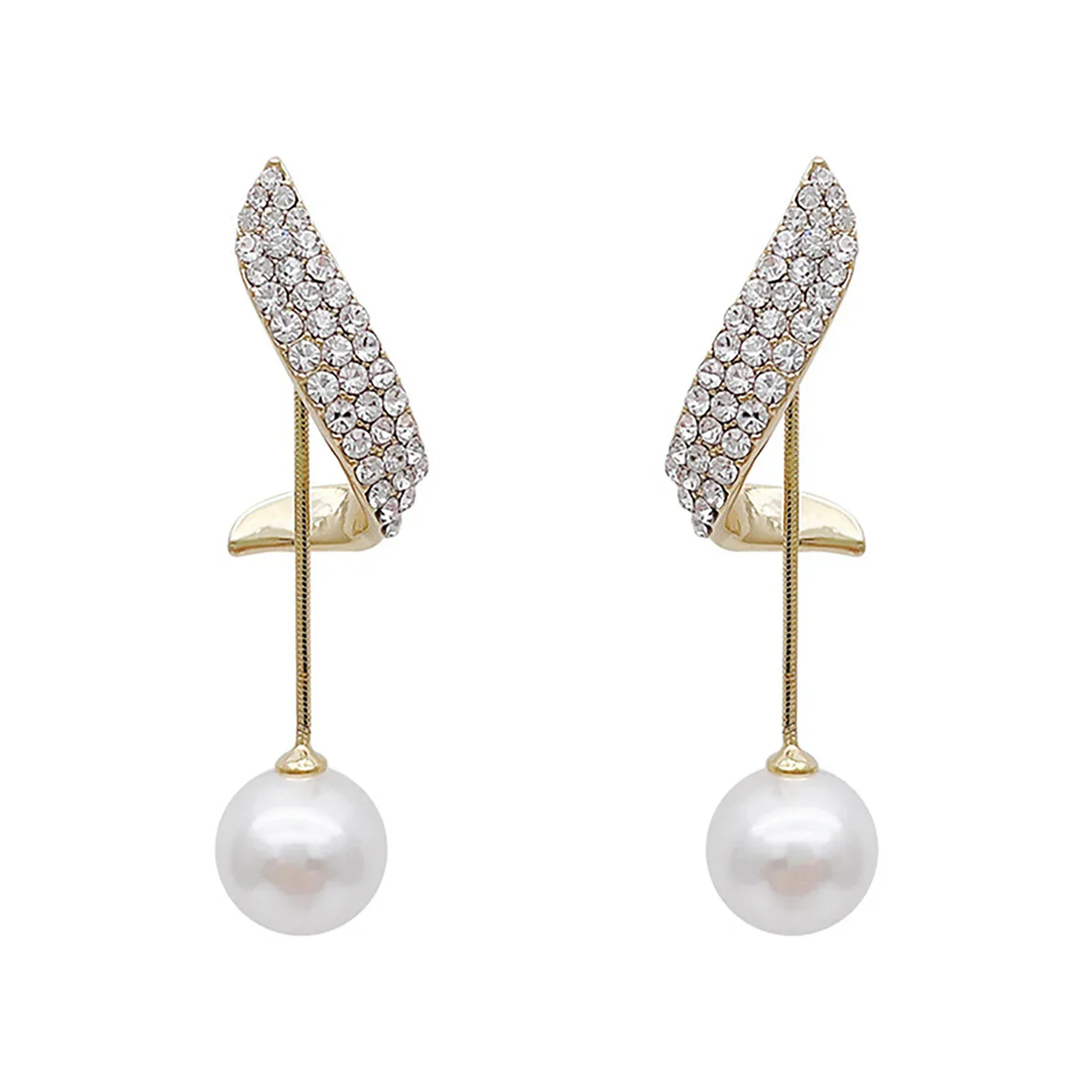 2 fashionable and gorgeous women's long diamond inlaid pearl geometric earrings, party and dinner party accessories - Image 2