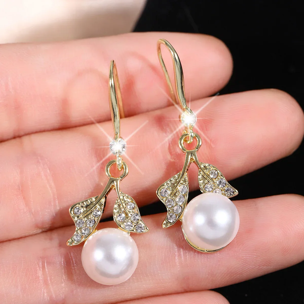 2 fashionable and gorgeous women's long diamond inlaid pearl geometric earrings, party and dinner party accessories - Image 9