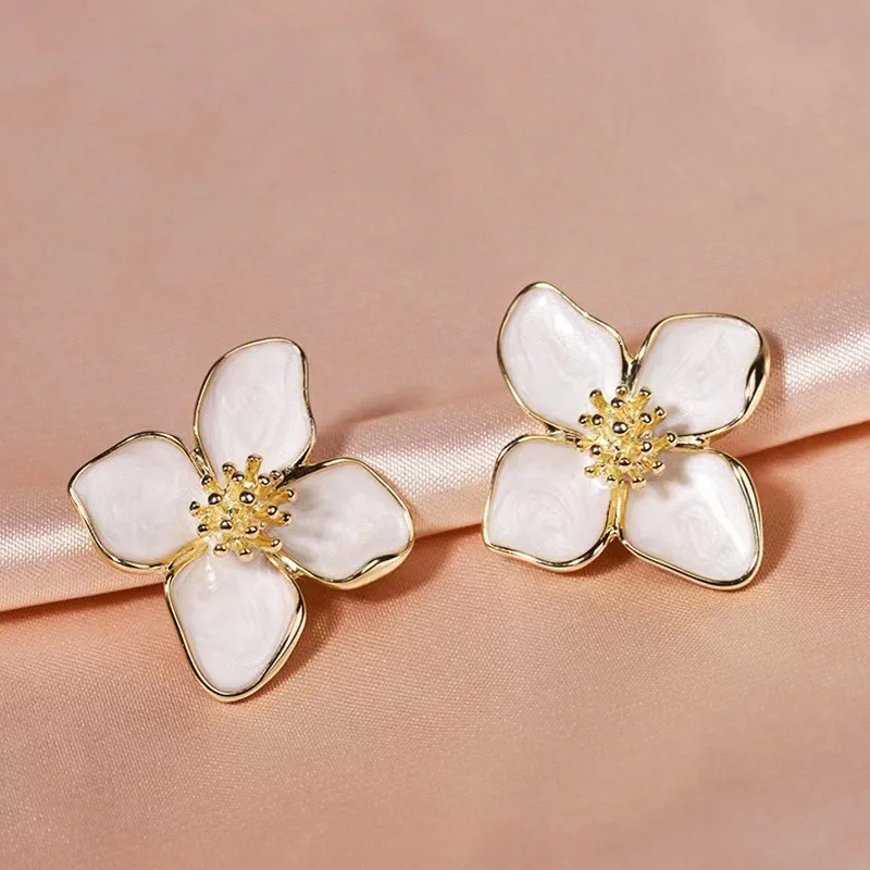 2025 Hibiscus Dropped Glaze Flower Stud Earrings for Women Girl French Ins Vintage Fashion Korean Wedding Romantic Jewelry - Image 3