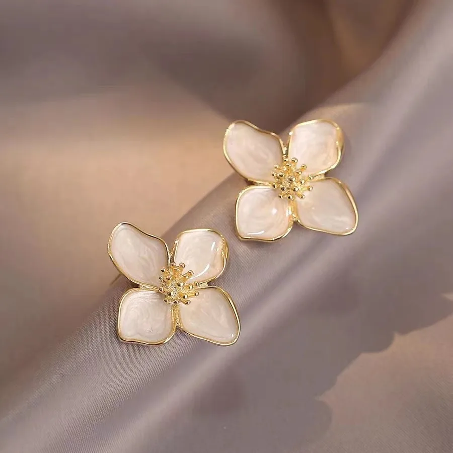 2025 Hibiscus Dropped Glaze Flower Stud Earrings for Women Girl French Ins Vintage Fashion Korean Wedding Romantic Jewelry - Image 4