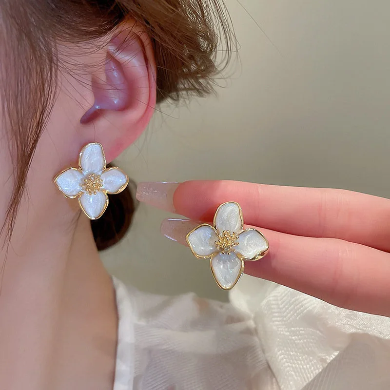 2025 Hibiscus Dropped Glaze Flower Stud Earrings for Women Girl French Ins Vintage Fashion Korean Wedding Romantic Jewelry - Image 5