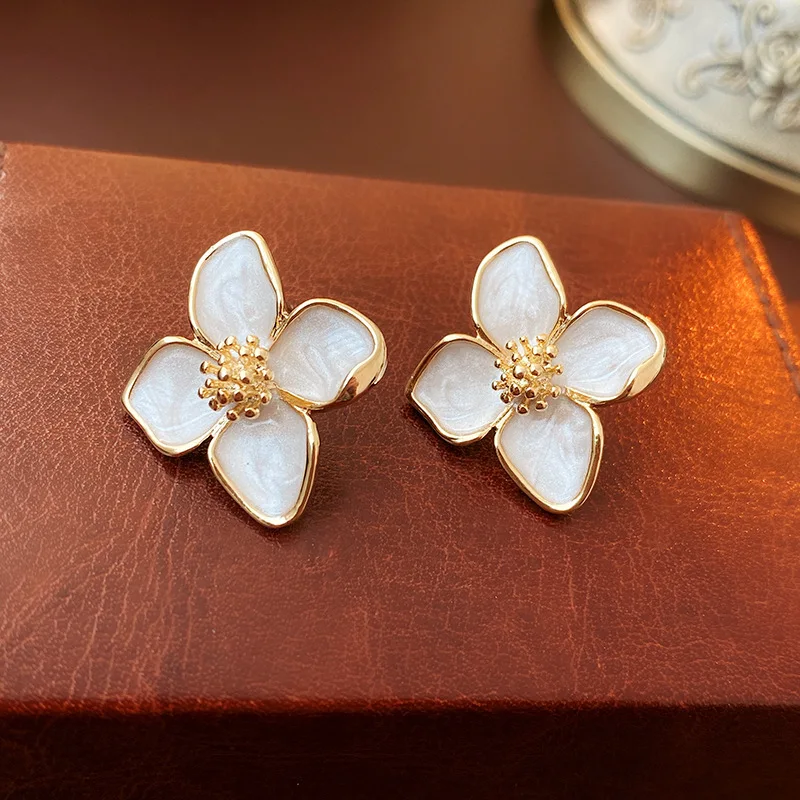 2025 Hibiscus Dropped Glaze Flower Stud Earrings for Women Girl French Ins Vintage Fashion Korean Wedding Romantic Jewelry - Image 6