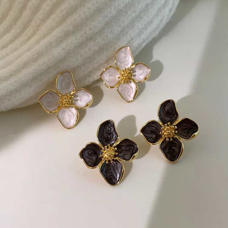 2025 Hibiscus Dropped Glaze Flower Stud Earrings for Women Girl French Ins Vintage Fashion Korean Wedding Romantic Jewelry - Image 8
