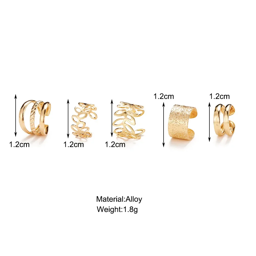5pcs;Silver Color Leaves Clip Earrings for Women Men Creative Simple C Ear Cuff Non-Piercing Ear Ear Clip Set Trend Jewelry Gift - Image 7