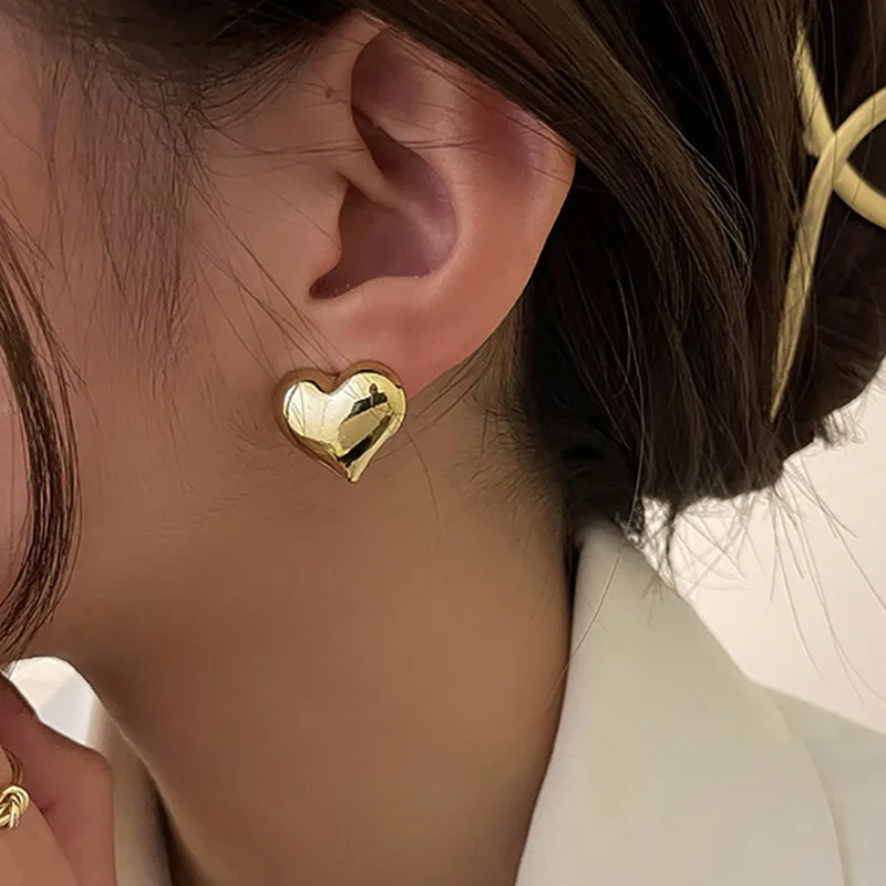 LATS Gold Color Smooth Surface Love Heart Shaped Stud Earrings Women Minimalist Fashion Girl Wedding Bridal Jewelry - Image 21