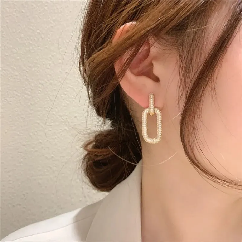 Shiny Rhinestone Geometric Earrings Ladies Fashion Light Luxury Elliptical Double Ring Earrings Exquisite Party Accessories - Image 2