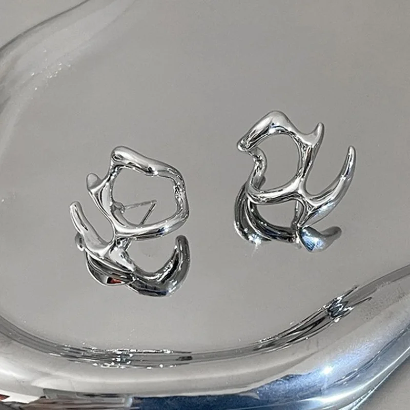 Y2K Irregular Liquid Earrings for Women Silver Color Hip-Hop Punk Fashion Geometric Earring Clip Girl 2024 Trendy Party Jewelry - Image 25